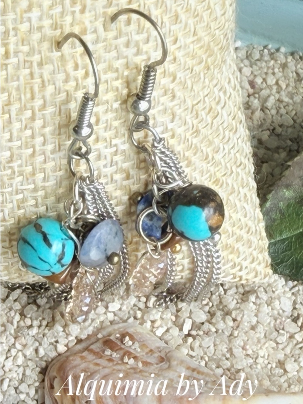 TURQUOISE AND tassels | Shoulder duster earrings - Picture 3 of 4